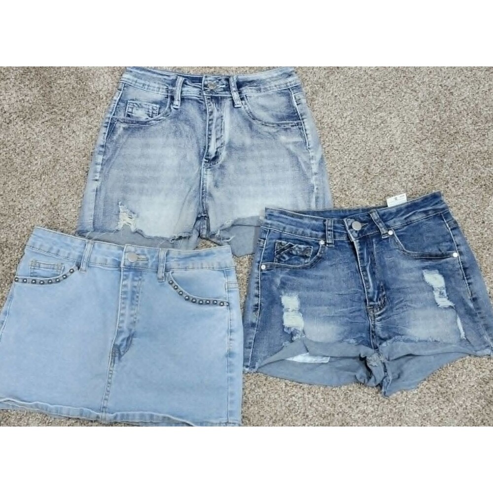 Women’s Size Small Denim Mini Skirts + Shorts Bundle Lot of 3 Studded Cropped